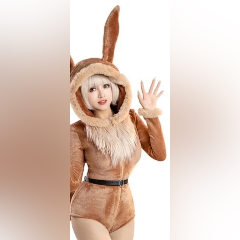Mobbunny Brown FUR Bunny SUIT poseable Rabbit Ears Bodysuit Leotard UNITARD SZ S